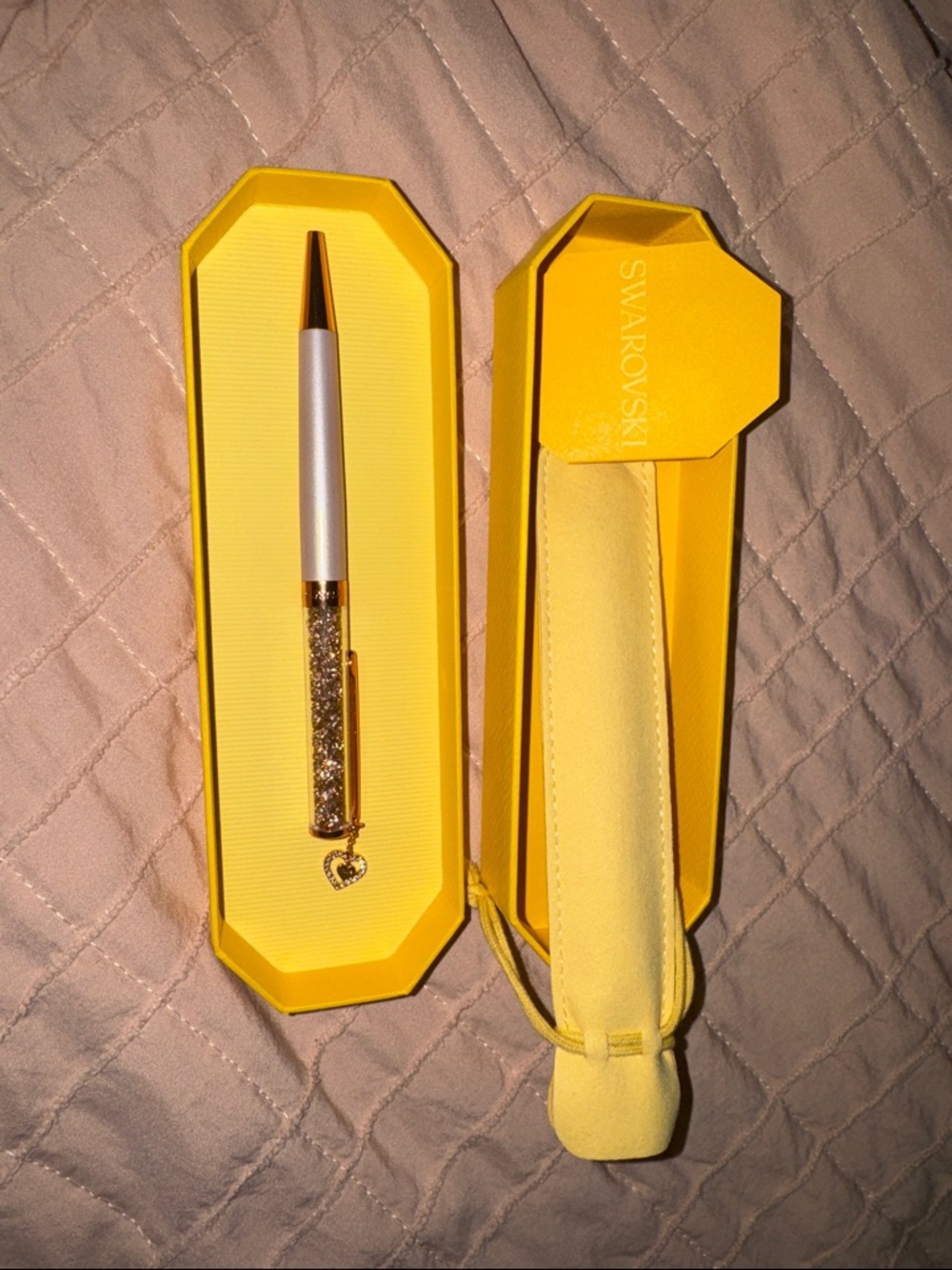 Swarovski Pink Rose Gold Crystal Accent Pen with Heart Charm